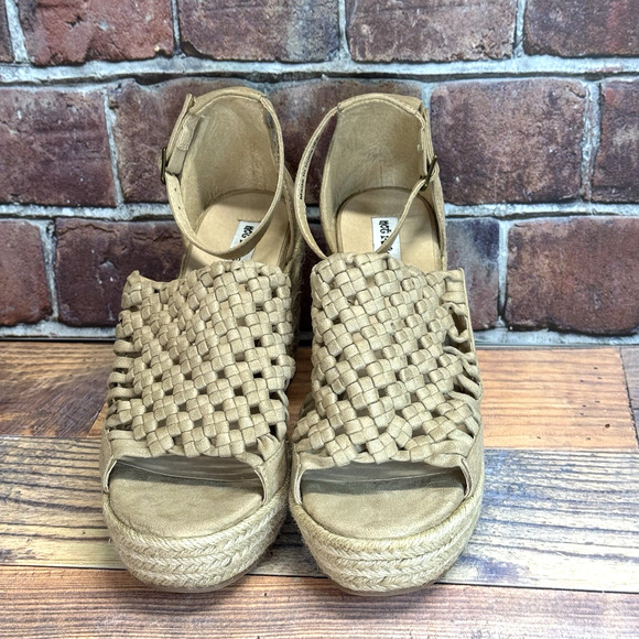 Not Rated Wedge Sandals Womens Size 8.5 Tan Jojo Woven Espadrille Open Toe Boho - Picture 3 of 11
